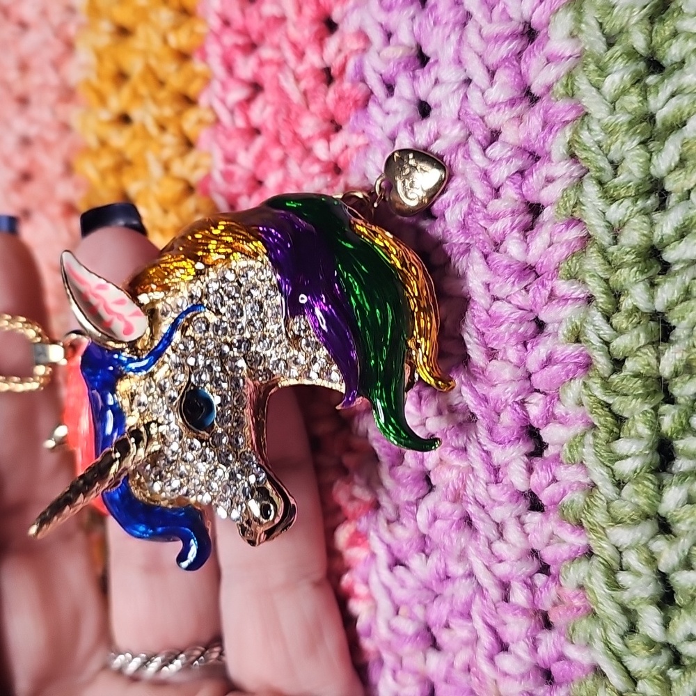Colorful Unicorn Pendant Necklace Betsey Johnson  26" Chain